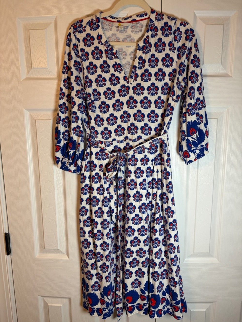 Boden Cream Dress with Blue and Red Floral Print